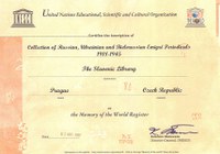 Dekret o zápisu sbírky periodik ruské, ukrajinské a běloruské emigrace do seznamu „Paměť světa“ UNESCO